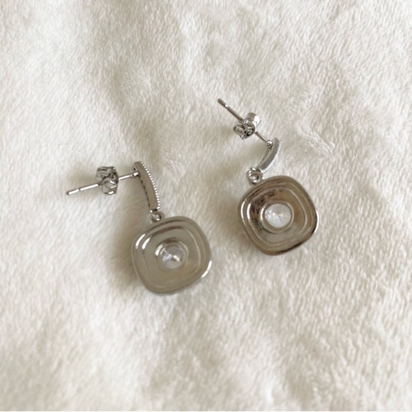 Diamond Halo Square Pendant Drop Dangle Earrings Bridal Wedding New - Picture 5 of 6